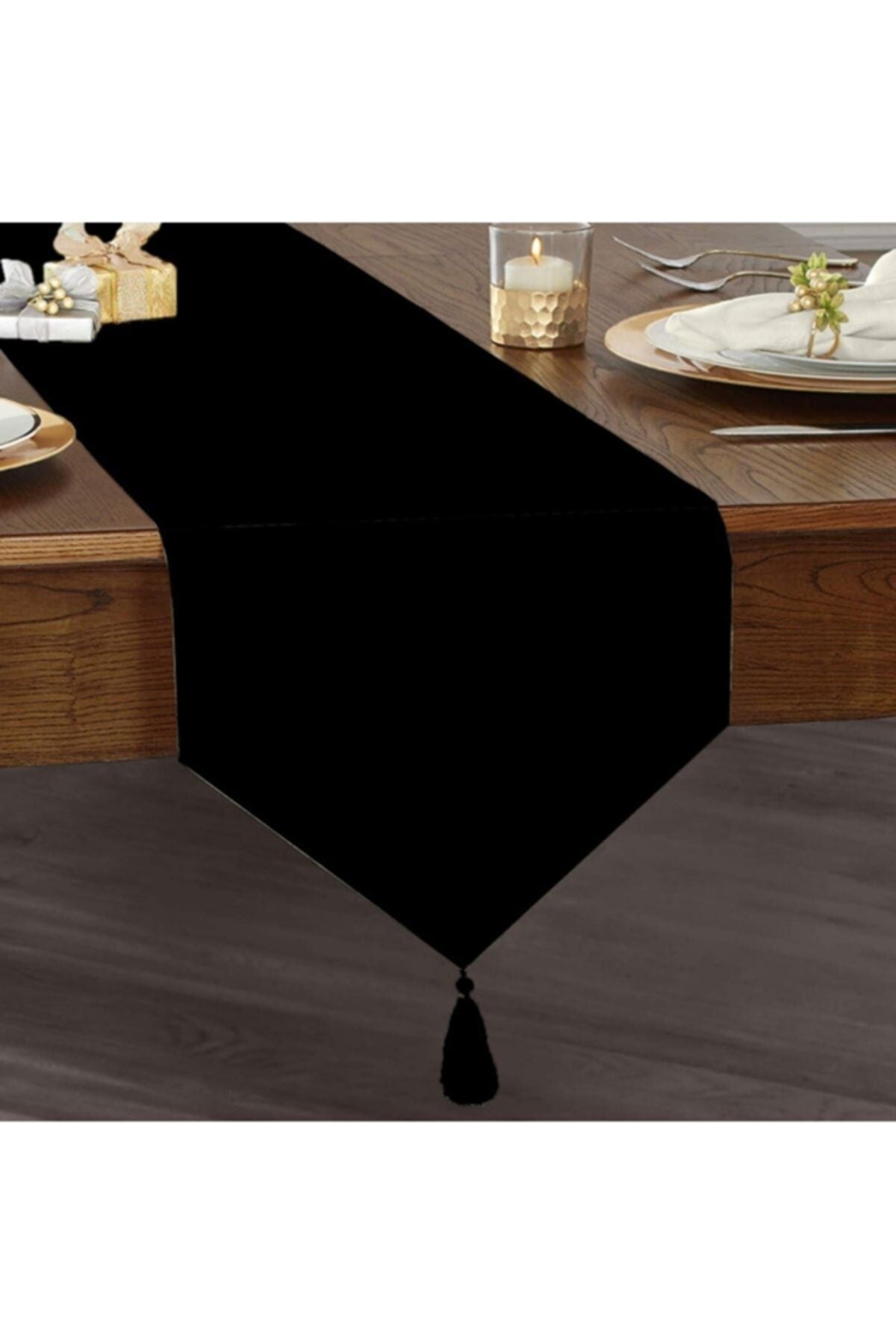 Black Triangle Tasseled Runner