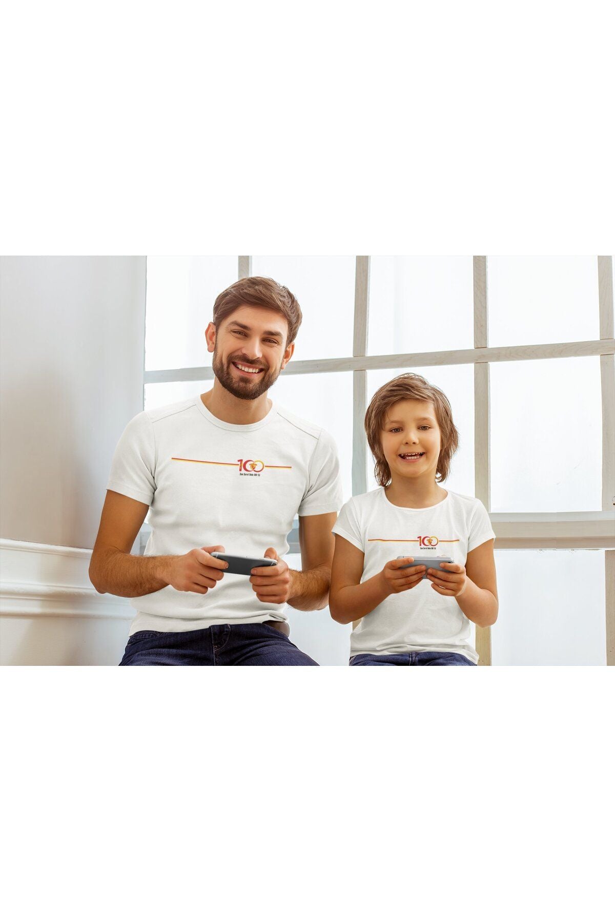 2'li Göztepe 100. Yıl - Şan Şeref Dolu 100 Yıl Kısa kollu bisiklet yaka t-shirt Baba Oğul