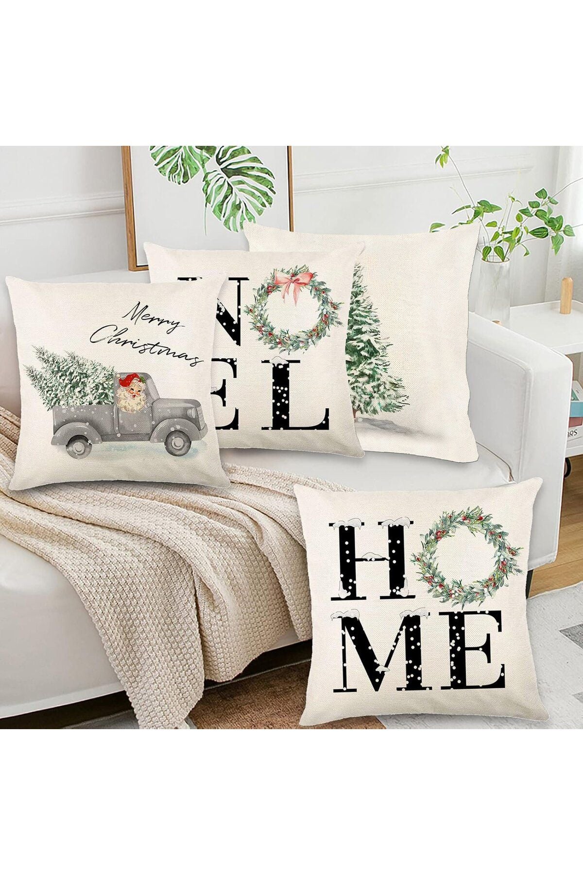 Christmas, New Year, Christmas, Xmas Decorative Pillow Case Set of 4