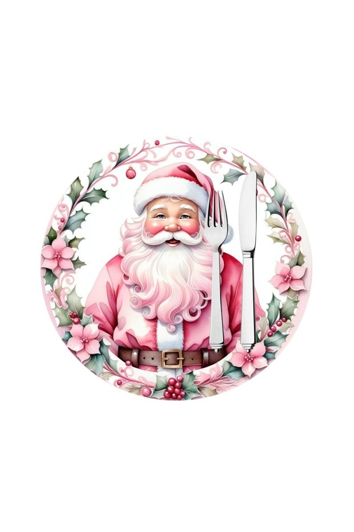 Santa Claus Christmas 2 Pieces Winter Plate, Fabric - Wooden Plate Inside