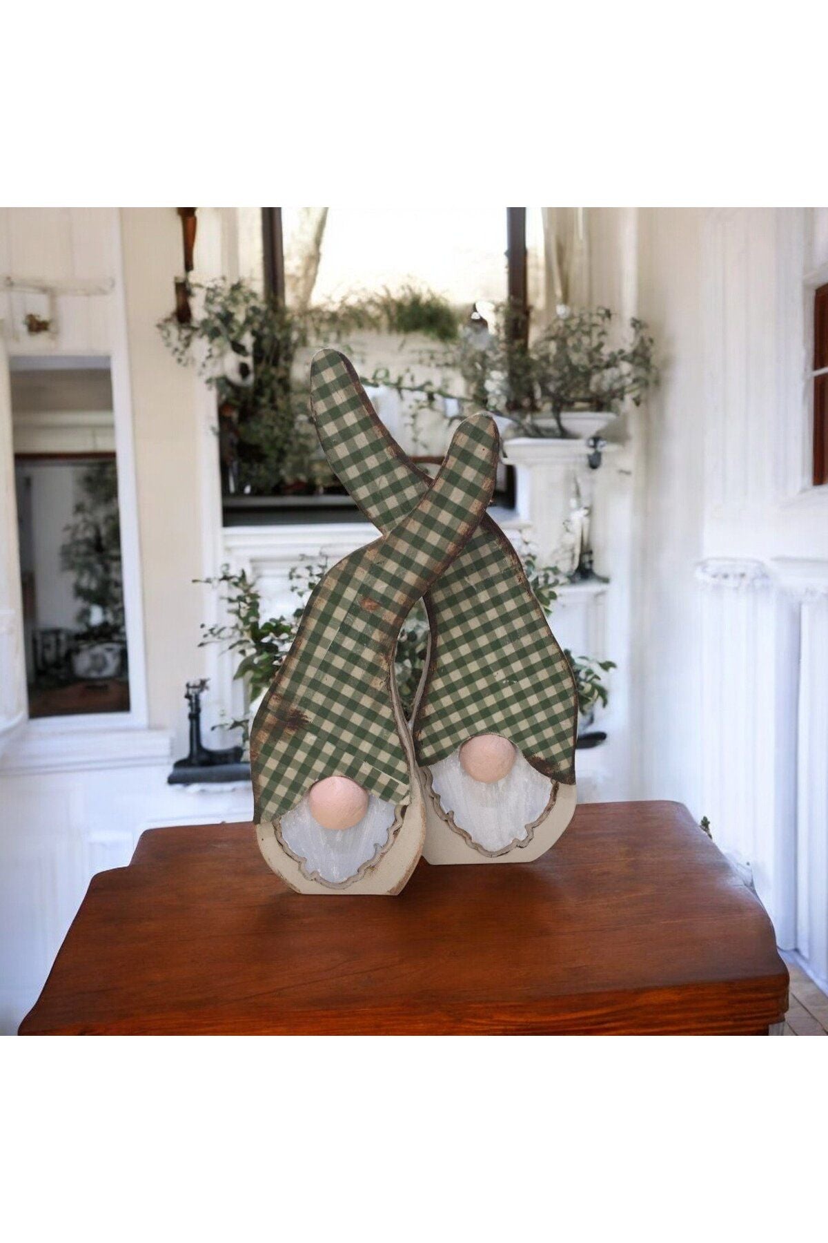 Gnome, Niffler, Bearded Guy Green Gingham Wooden Decor