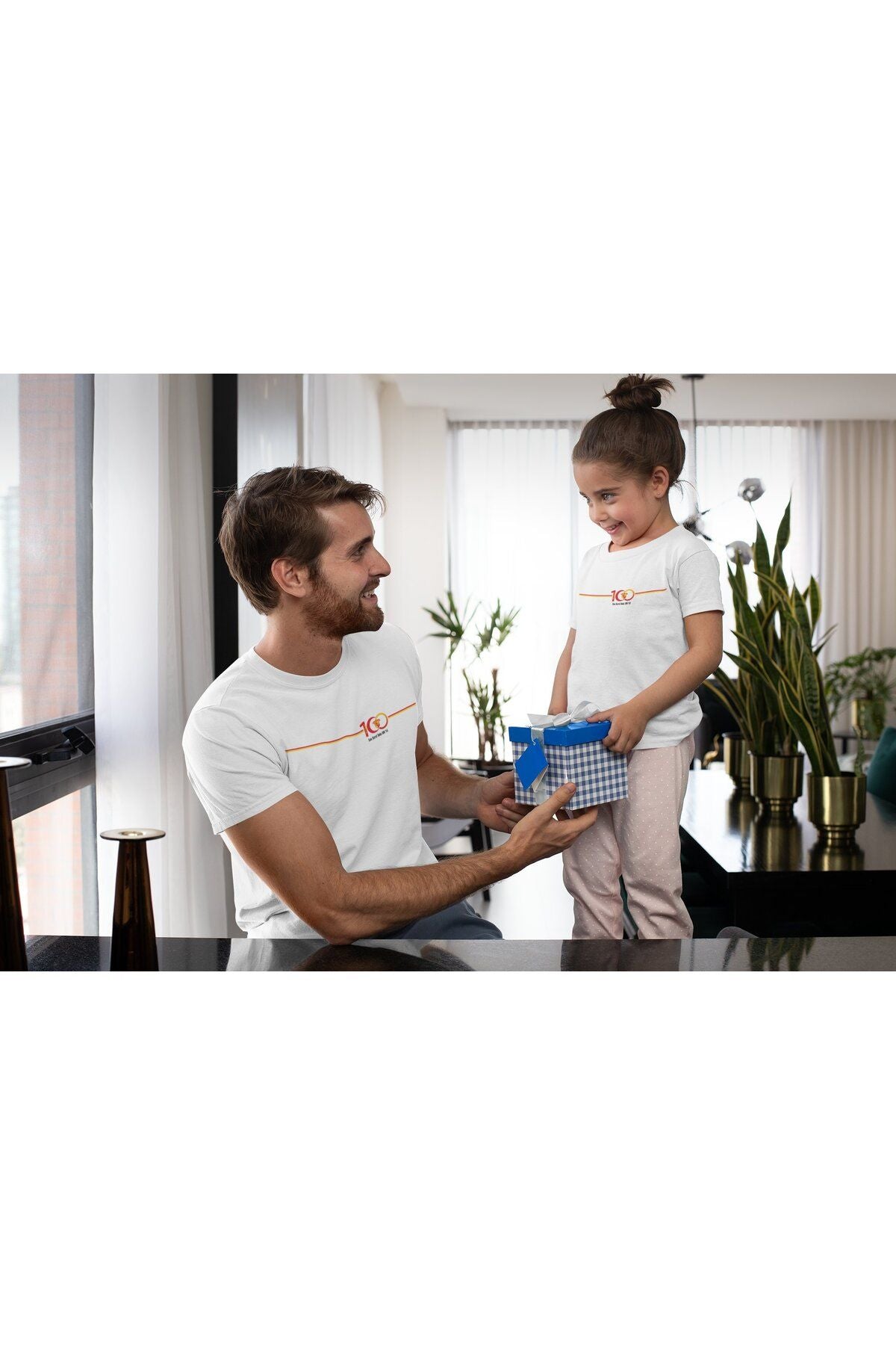 2'li Göztepe 100. Yıl - Şan Şeref Dolu 100 Yıl Kısa kollu bisiklet yaka t-shirt Baba Kız