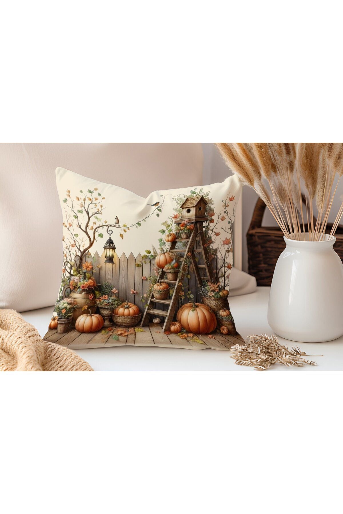 Sonbahar Serisi Balkabakları, Balkabağı, Pumpkin, Halloween Yastık Kılıfı - Kırlent Kılıfı