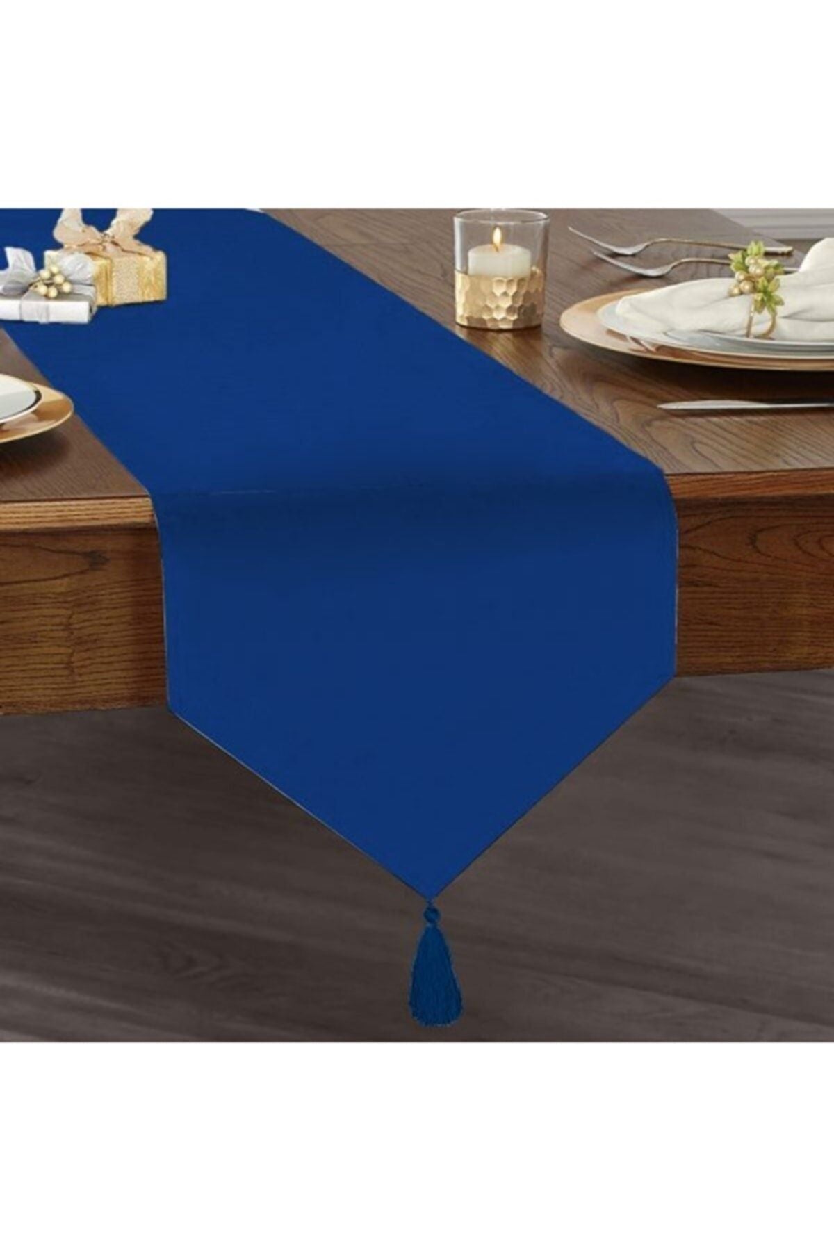 Parliament Blue Colored Triangle Tassel Runner