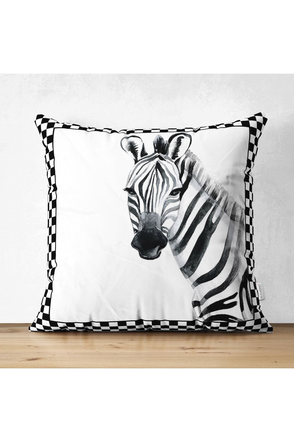 Damalı Çerçeve Zebra Desenli Yastık Kırlent Kılıfı