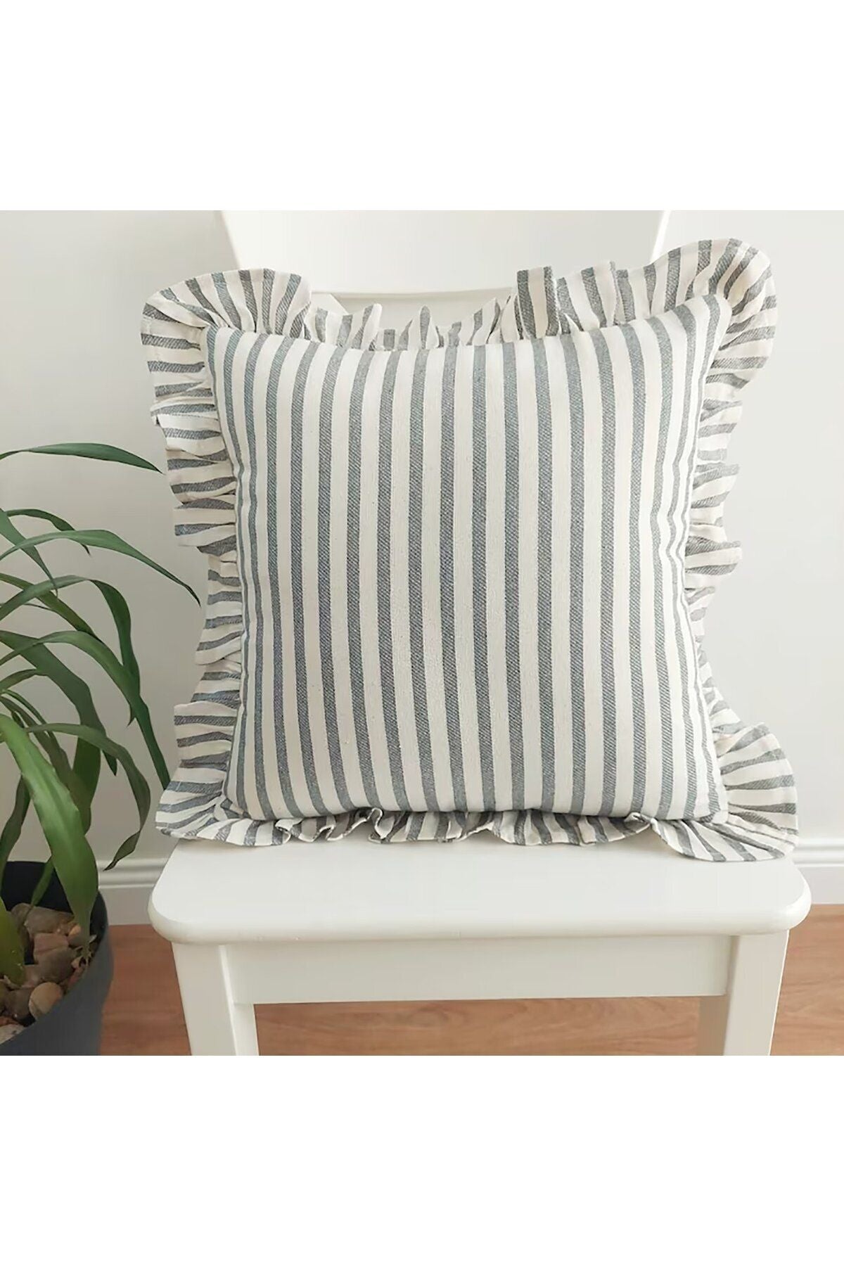 Washed Linen, Striped, Bohemian, Ruffled, Linen Cushion Cover