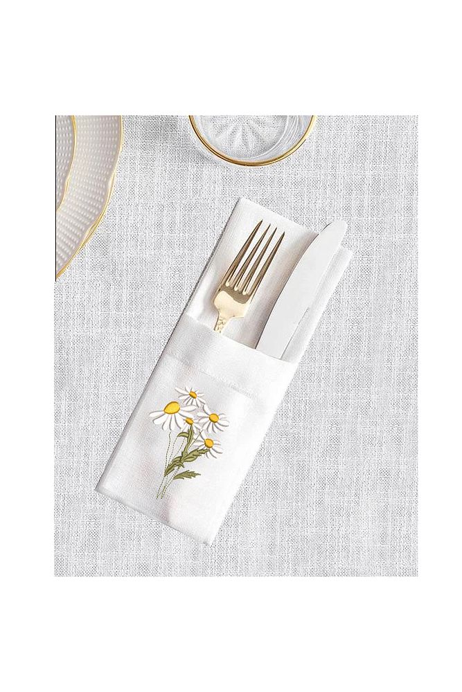 Imported Linen Daisy Embroidered Cutlery Case