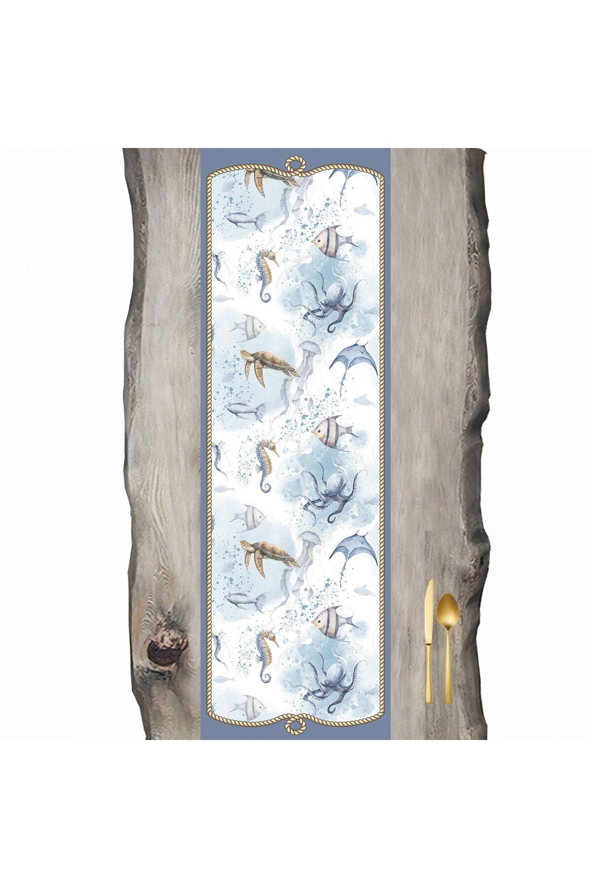 Sea Creatures Cream Blue Pattern Runner - Runner