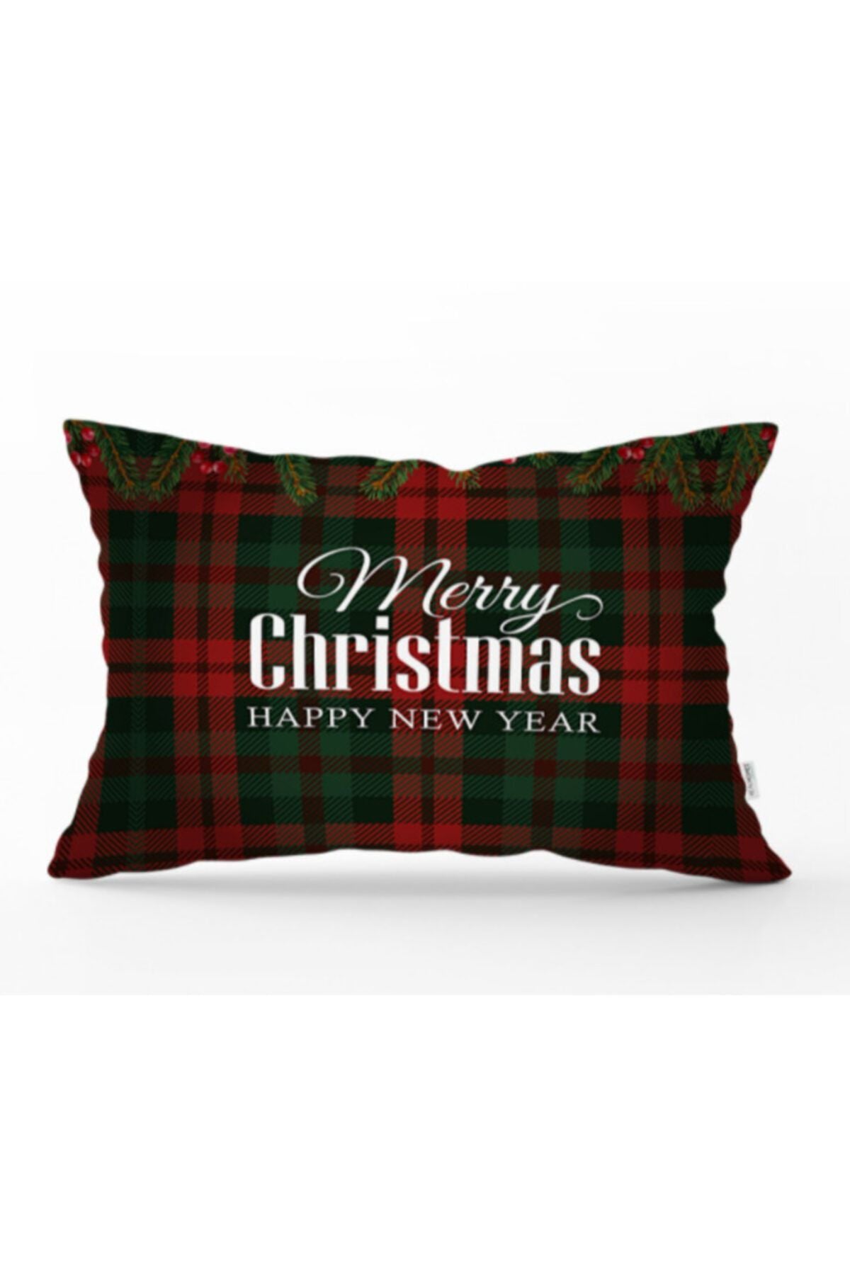 Ekose Zeminde Merry Christmas Yastık & Kırlent & Kırlent Kılıfı 35x55 Cm