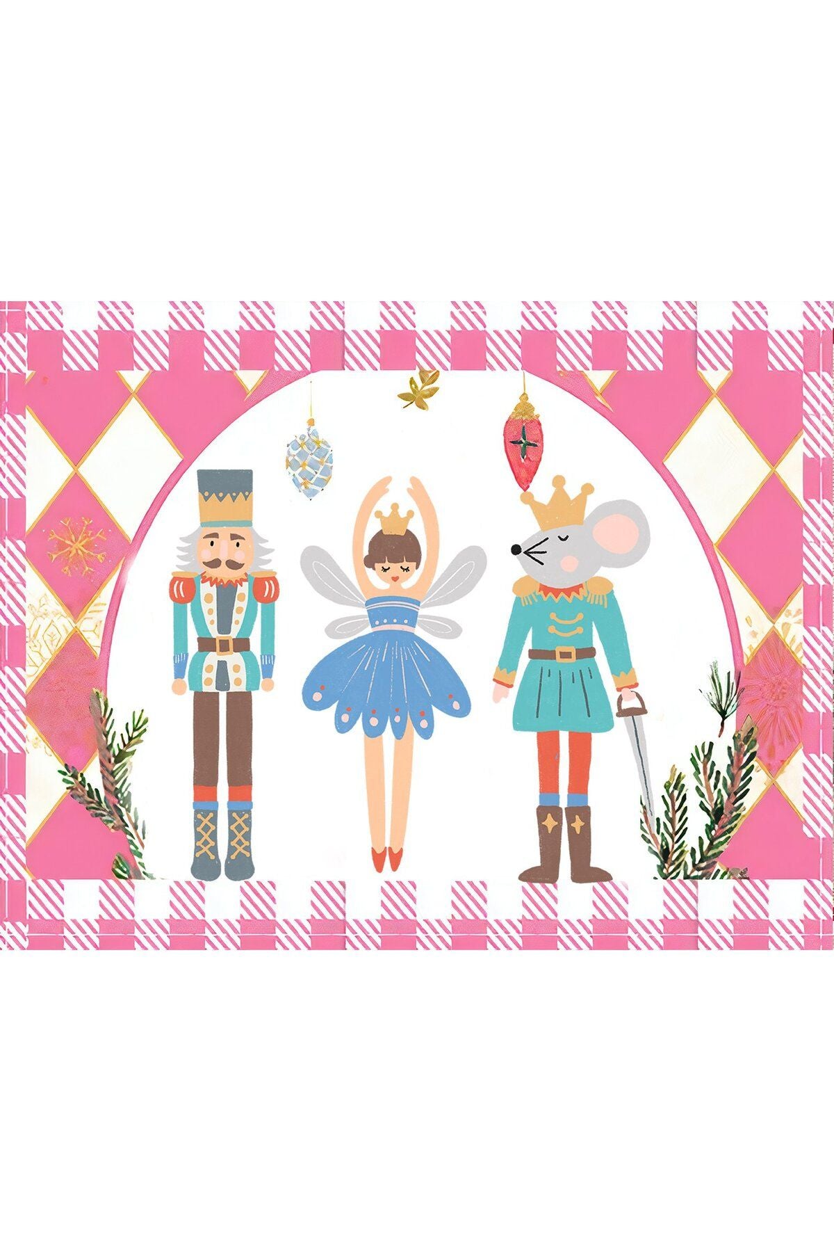 Nutcracker ve Balerin Pembe Desenli Amerikan Servisi Dikdörtgen 35 x 50 cm