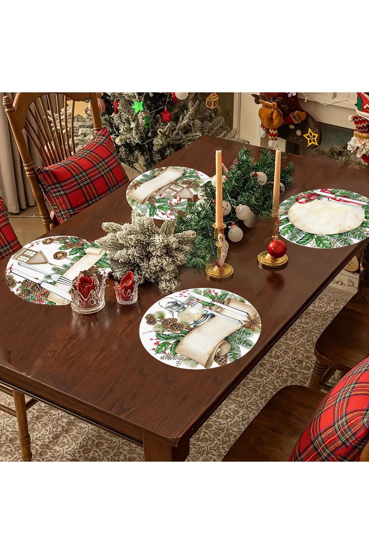 4 Adet Yılbaşı, Christmas Kış Supla, Kumaş - İçi Ahşaplı Supla