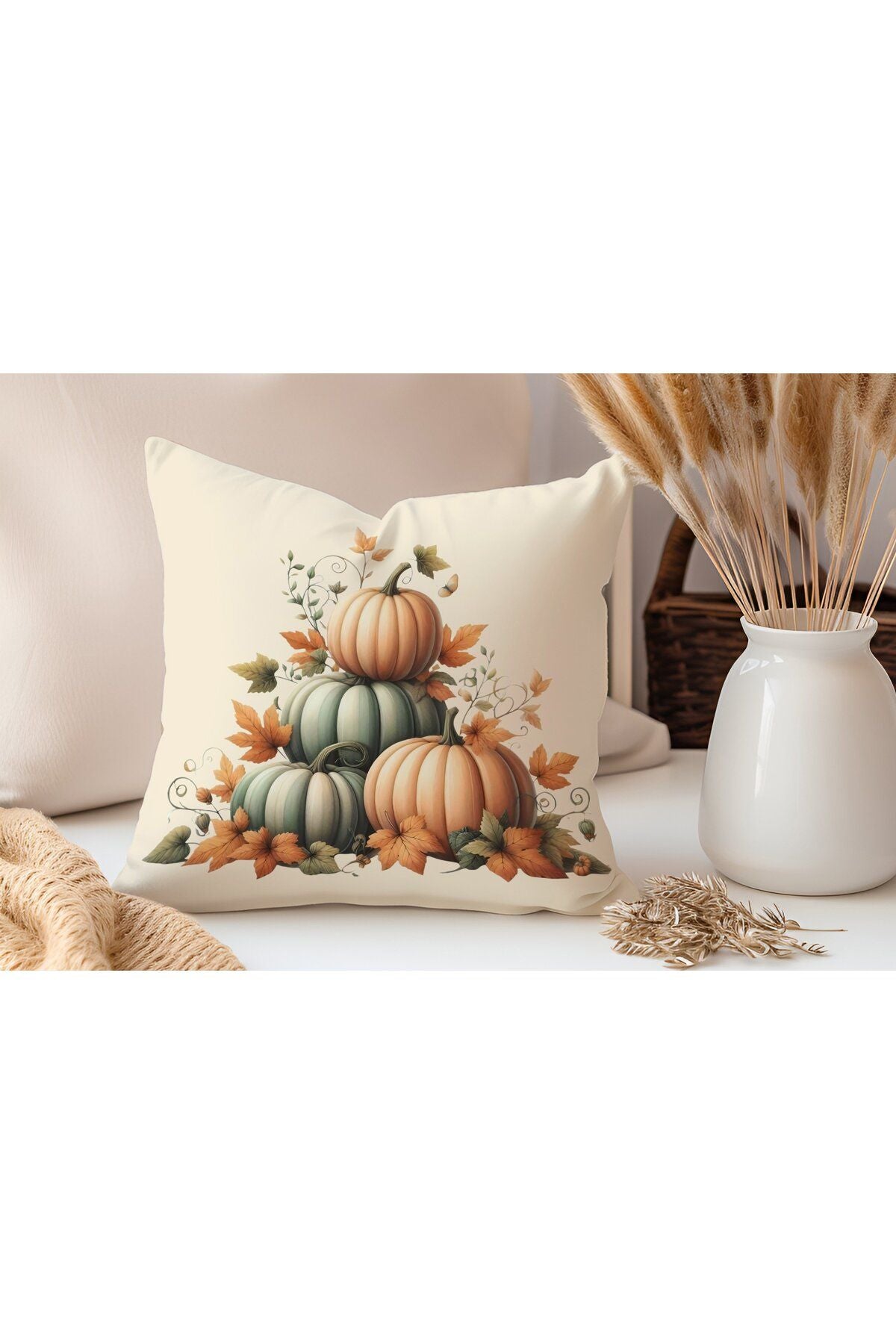 Sonbahar Serisi Balkabakları, Balkabağı, Pumpkin, Halloween Yastık Kılıfı - Kırlent Kılıfı