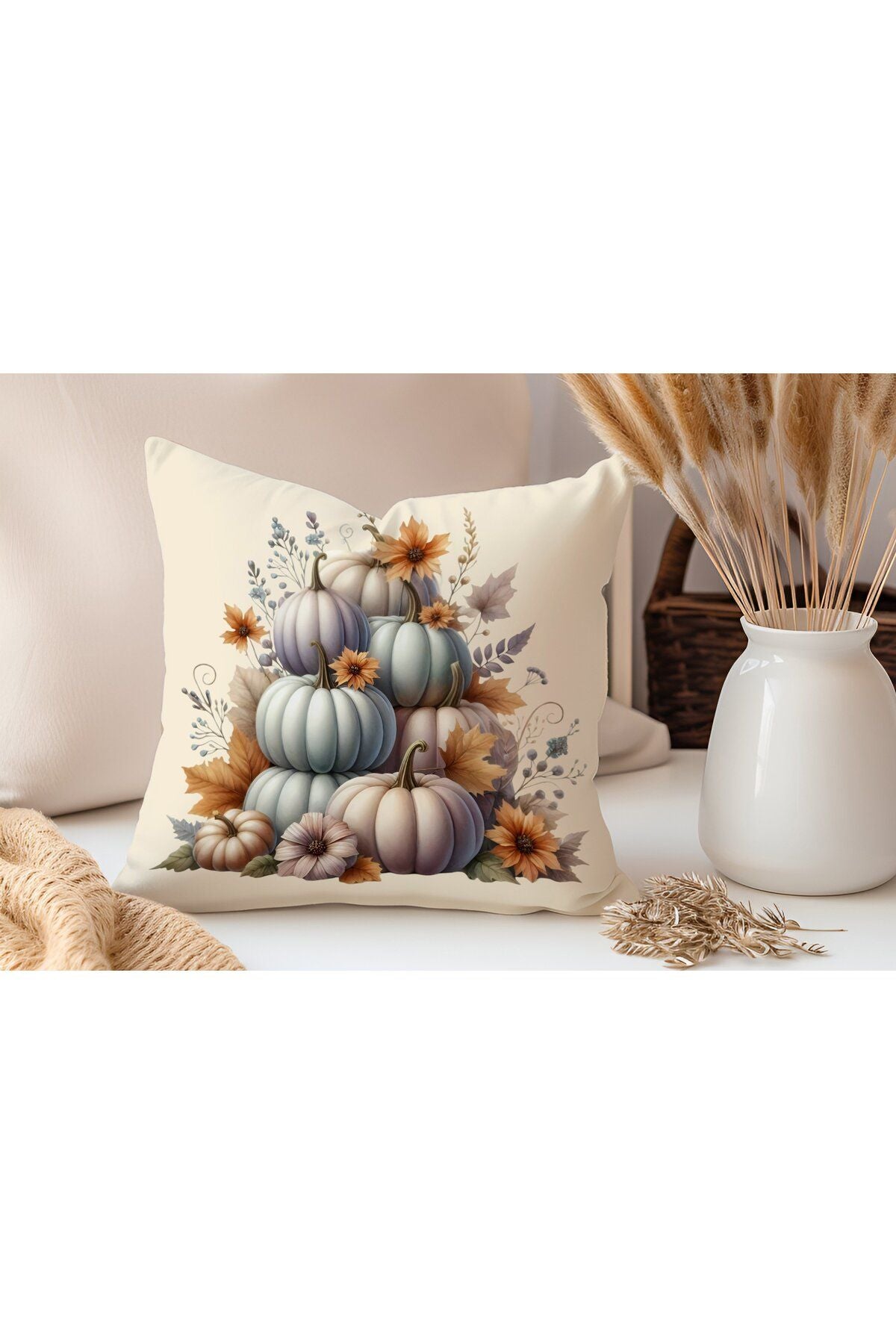 Sonbahar Serisi Balkabakları, Balkabağı, Pumpkin, Halloween Yastık Kılıfı - Kırlent Kılıfı