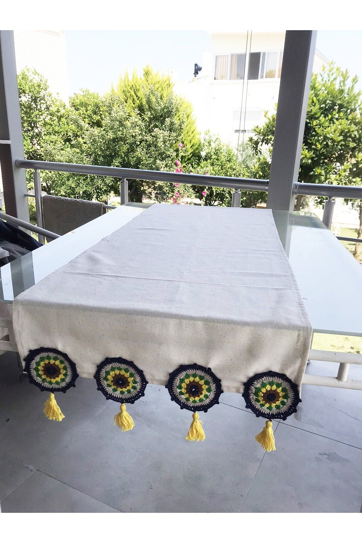 El Örgüsü, Tığ İşi, Runner - Ranir, Lacivert Sarı Yeşil Gri