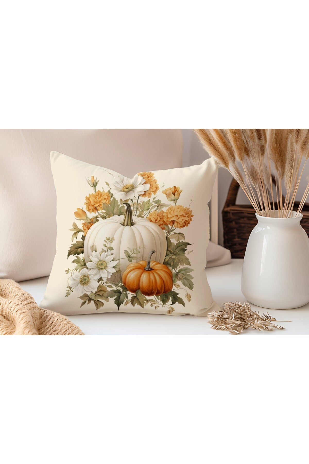 Sonbahar Serisi Balkabakları, Balkabağı, Pumpkin, Halloween Yastık Kılıfı - Kırlent Kılıfı