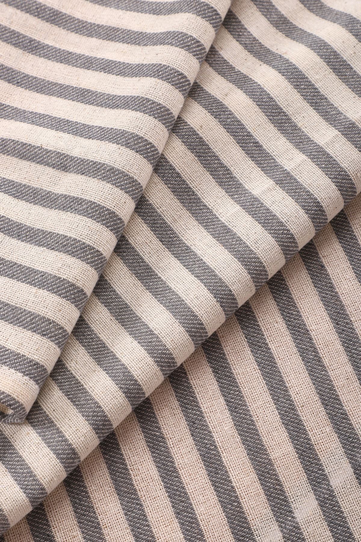 Gri Çizgili Keten Runner 40x150 Cm