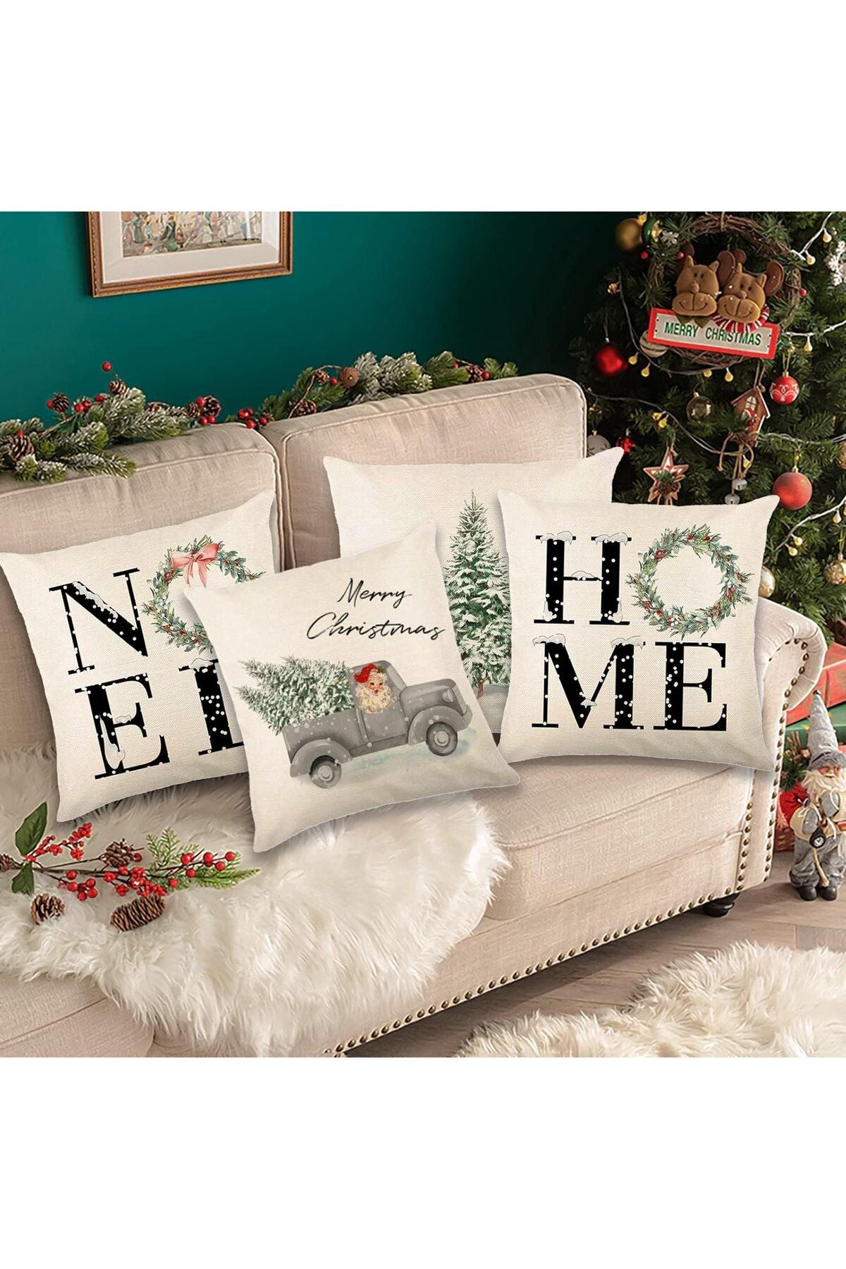 Christmas, New Year, Christmas, Xmas Decorative Pillow Case Set of 4