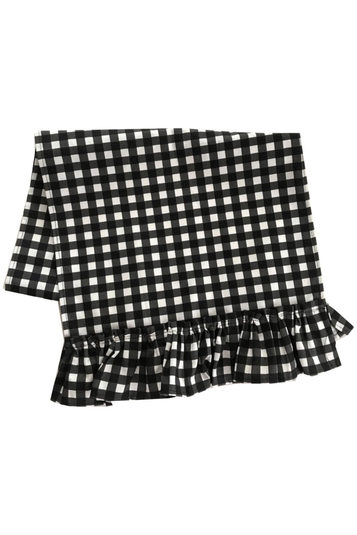 Plaid Black White Ruffle Runner
