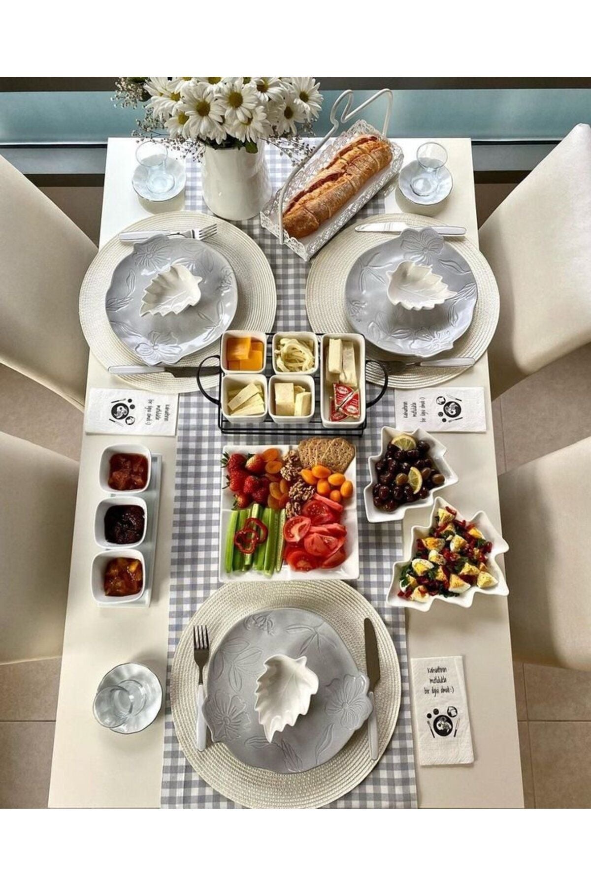 Gri Beyaz Pötikare, Ekose, Damalı Runner, Servis Örtüsü