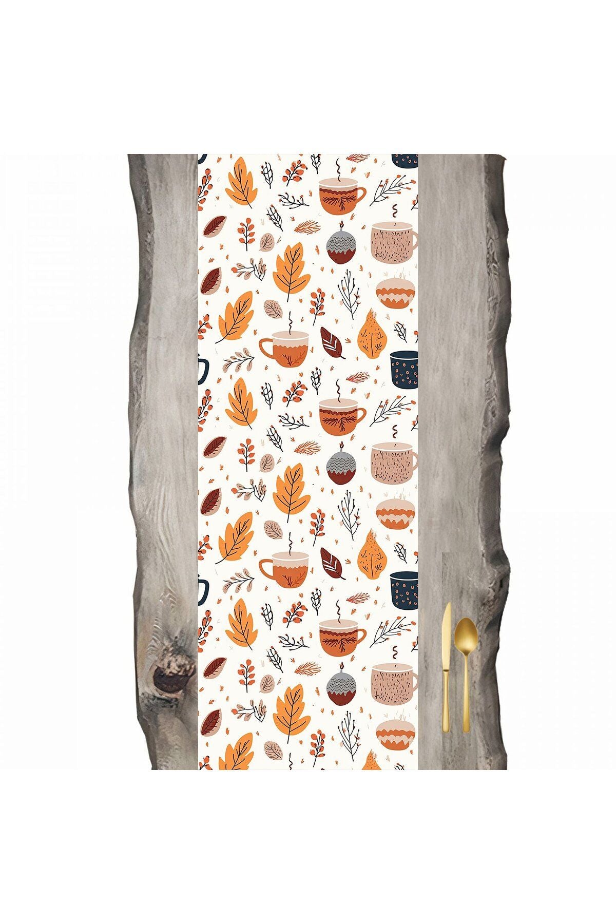 Autumn Series Cream Base Autumn Leaves and Hot Cup Runner 45 x 140 cm