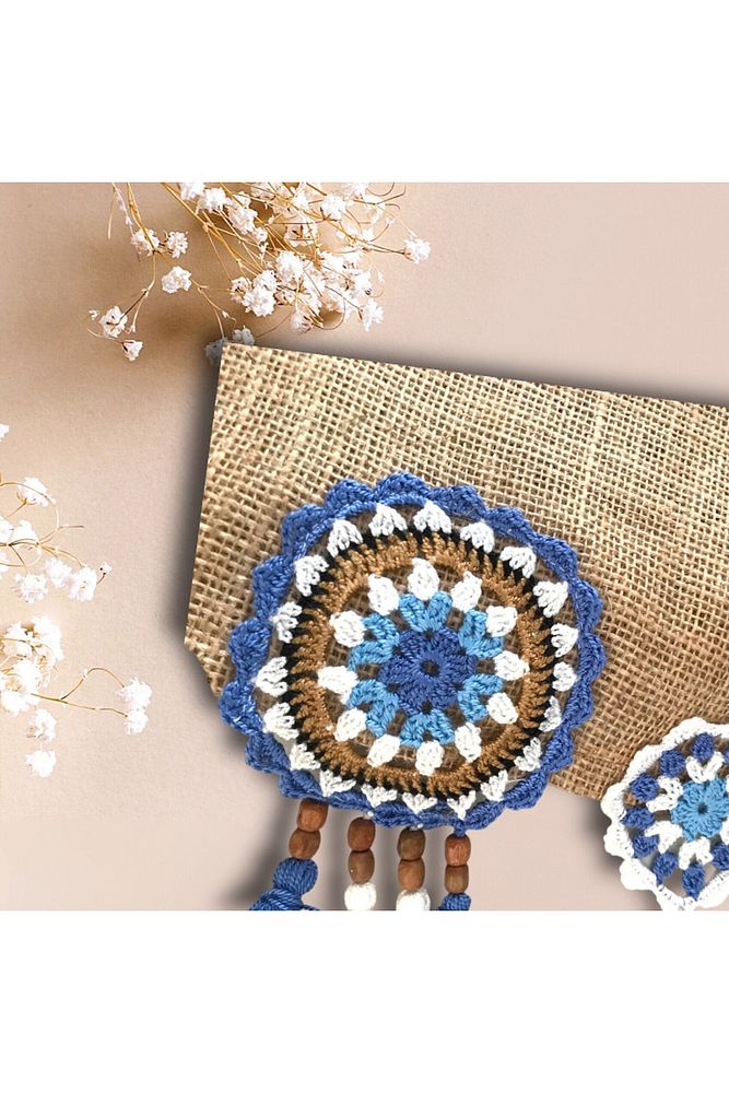 Handmade Runner, Knitted Runner, Crochet Runner - Ranir, M1 Blue White