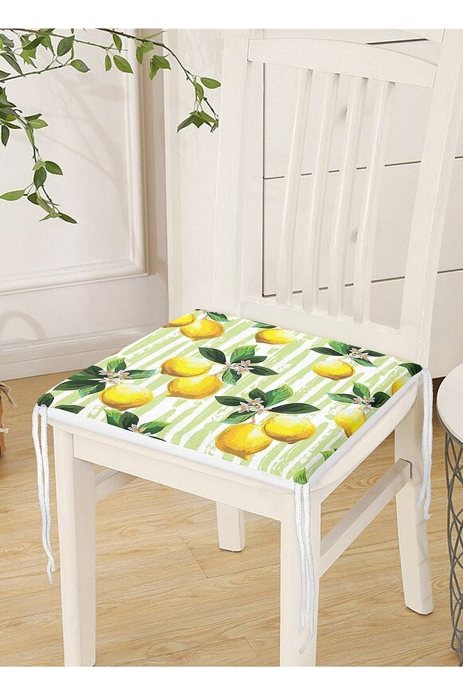 Lemon Pattern Zippered Chair Cushion with Green Stripes