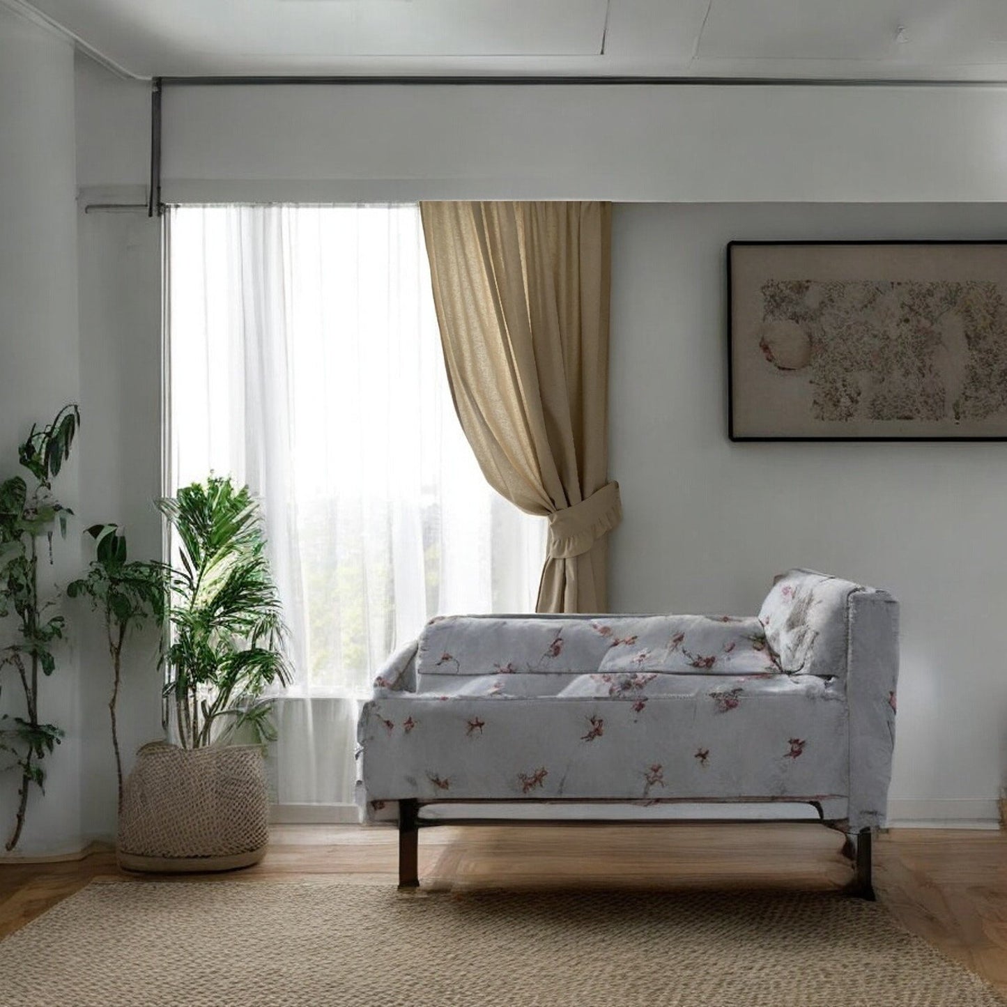 Buldan Linen Natural Bohemian Style Beige Color Backdrop Curtain Single Wing Pleated, Tie Included