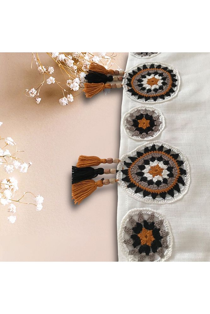 Handmade Runner, Crochet Runner - Ranir, M8, Black Brown White
