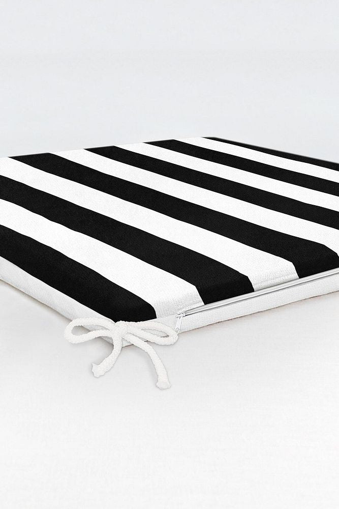 Black and White Striped Zippered Chair Cushion