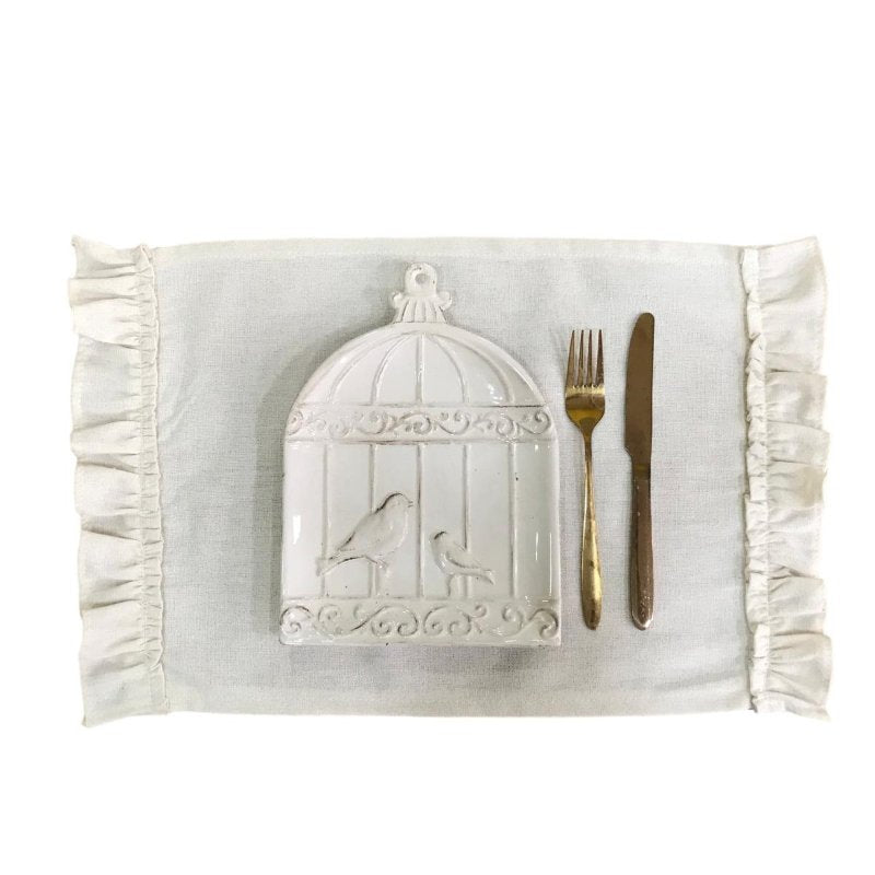 4 Adet Fırfırlı Amerikan Servis, Buldan Keten, Fırfırlı, Amerikan Servis