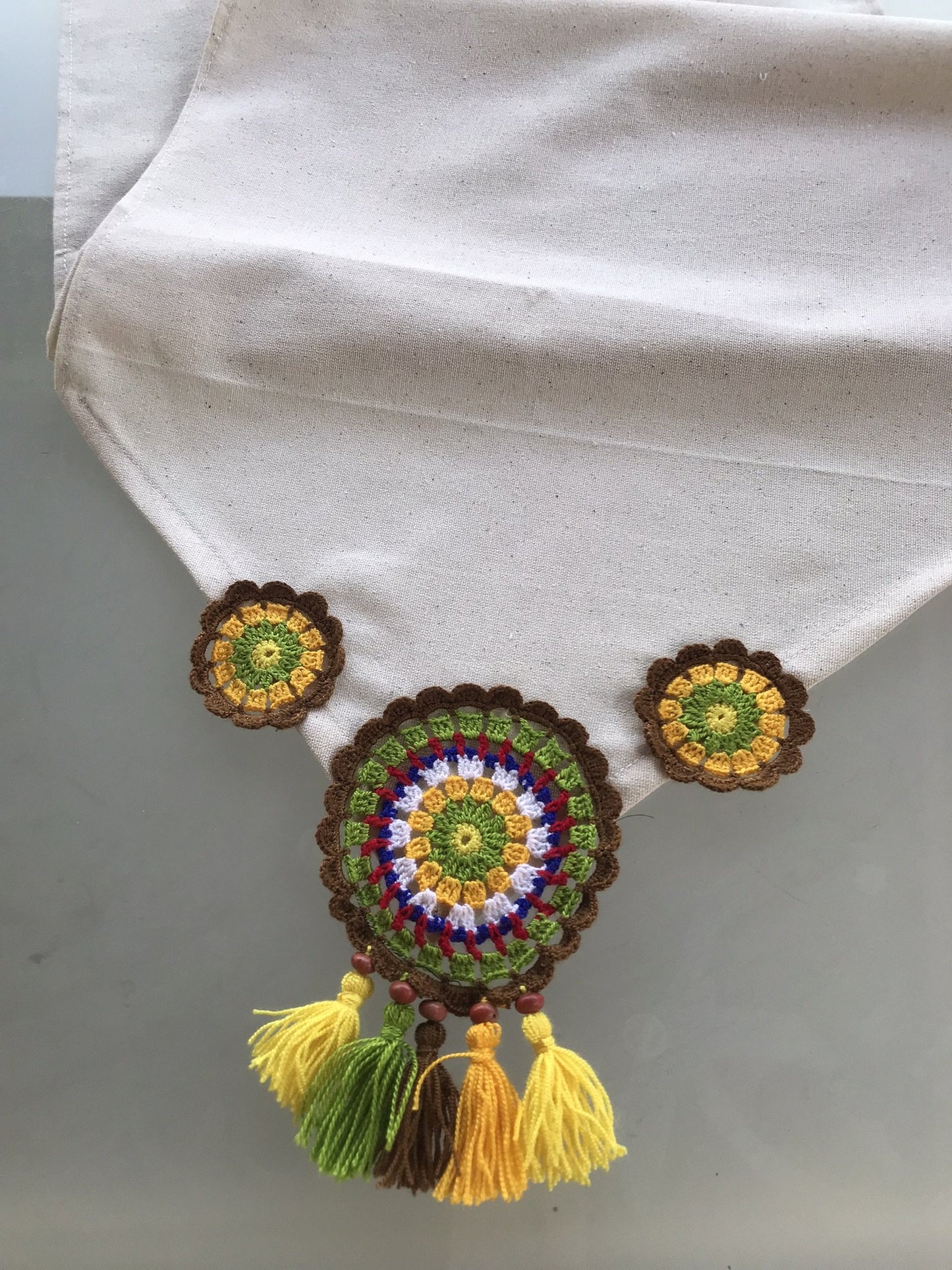Handmade Runner, Knitted Runner, Crochet Runner - Ranir, Love of Colors Mandala Brown Yellow Green