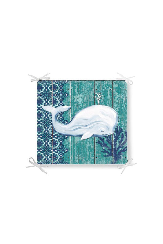 Marine Striped Whale Pattern Zippered Chair Cushion