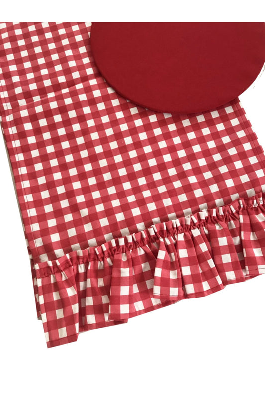 Plaid Red White Ruffle Runner