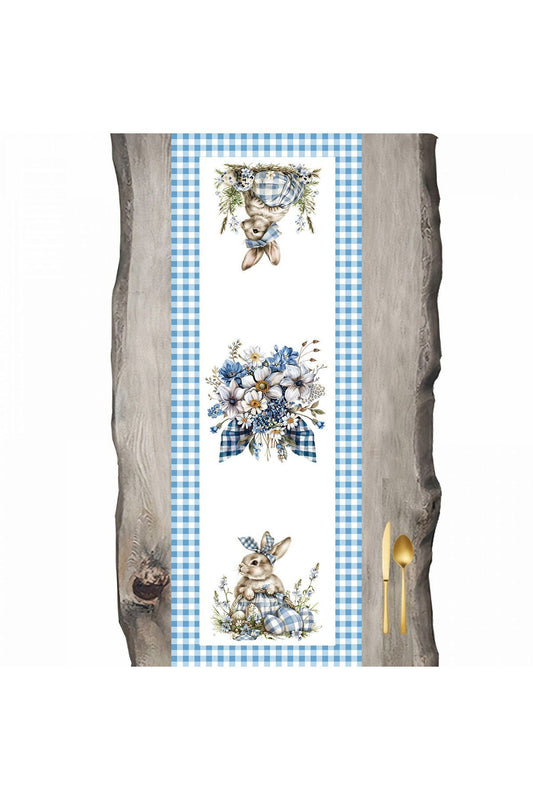Rabbit Blue Gingham Framed Special Pattern Runner - Runner