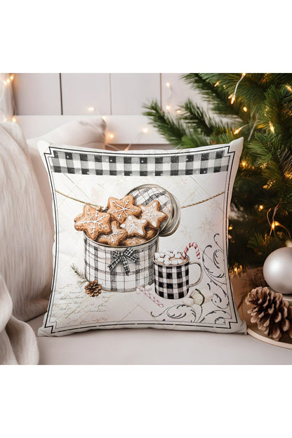 Yılbaşı, Christmas, Kış, Winter Serisi Ekoseli Kırlent - Kırlent Kılıfı