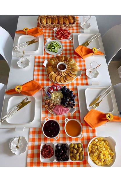 Turuncu Beyaz Pötikare, Ekose, Damalı Runner, Servis Örtüsü