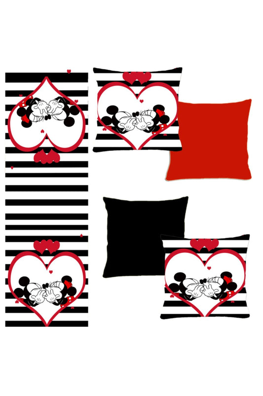 Minnie Mickey Mouse 4lü Kırlent Kılıfı Ve Runner Seti No:157