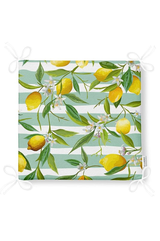 Green Striped Lemon Pattern Zippered Chair Cushion