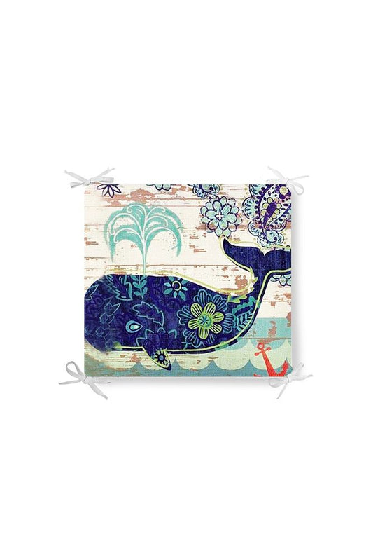Marine Turquoise Whale Pattern Zippered Chair Cushion