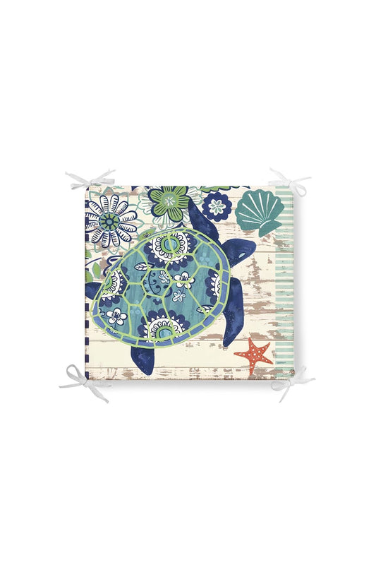 Marine Turquoise Turtle Pattern Zippered Chair Cushion