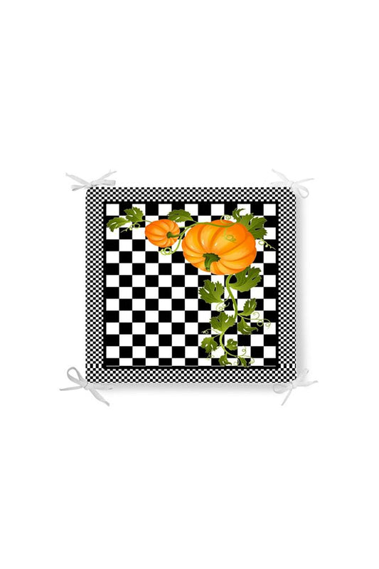 Checkerboard Pattern Pumpkin Zippered Chair Cushion