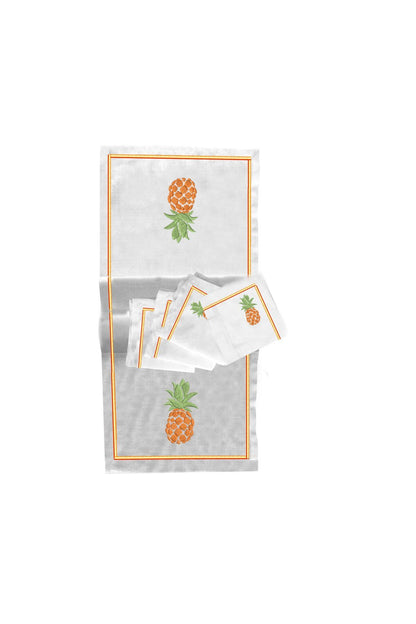 İthal Keten Ananas Nakışlı 4'lü Kumaş Peçete ve runner