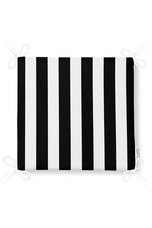 Black and White Striped Zippered Chair Cushion