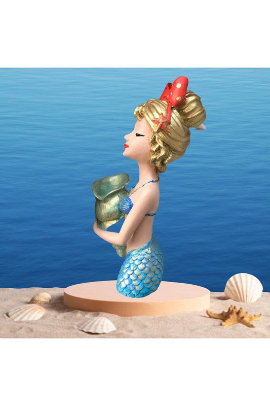 Mermaid Figurine Vase with Bouquet