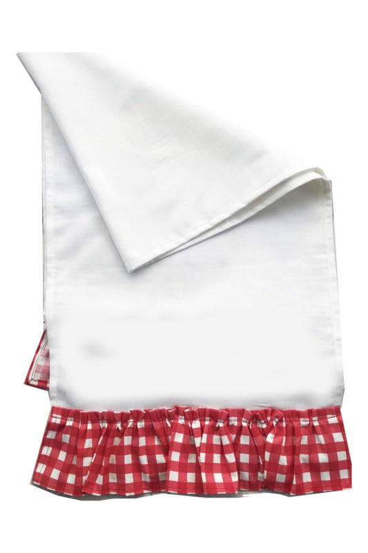Plaid Red White Ruffle White Runner