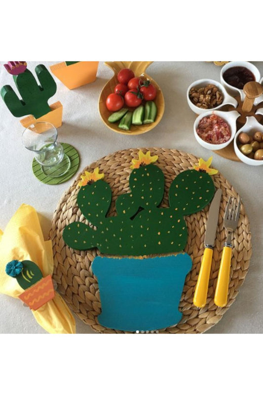 Turquoise Cactus Wooden Service Plate - American Service - Under Plate