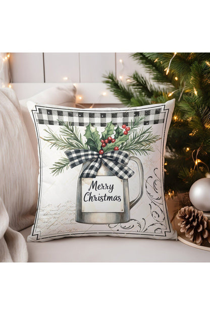 Yılbaşı, Christmas, Kış, Winter Serisi Ekoseli Kırlent - Kırlent Kılıfı