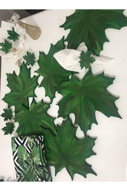 Green Plane Leaf Wooden Service Plate - American Service - Under Plate