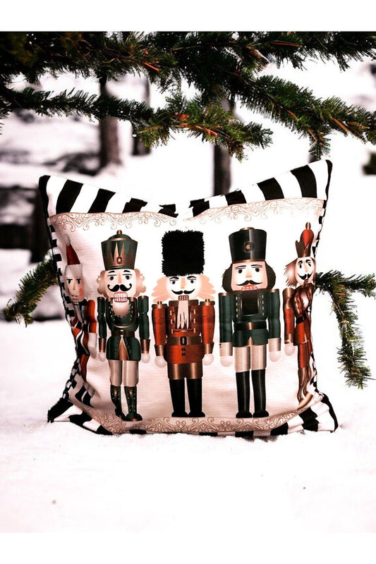 Yılbaşı, Christmas, Kış, Winter Nutcracker Fındıkkıran Siyah Beyaz Kırlent - Kırlent Kılıfı