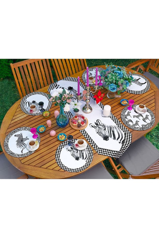 Zebra and Deer Themed Mackenzie Runner and 6-Piece Placemat &amp; Charger Plate Set